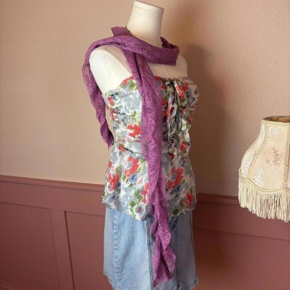 y2k lace ruffle skinny scarf pink purple